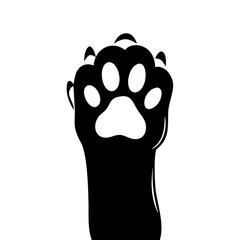 A black and white cartoon image showing a cat paw silhouette