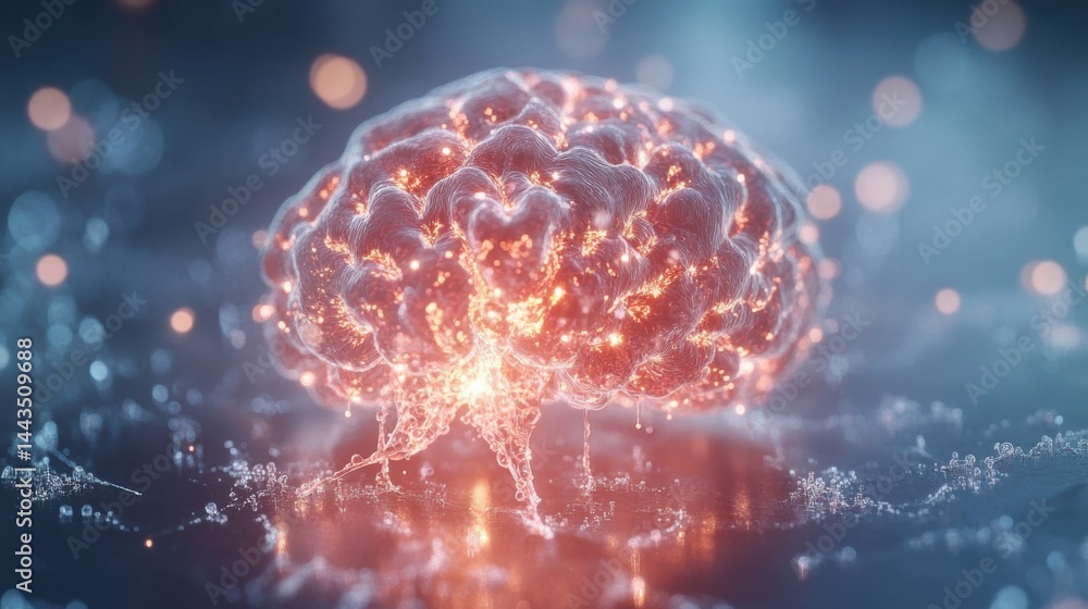 Poster a minimalistic image of brain chemistry, focusing on a glowing neuron with synaptic connections, set