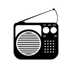 Vintage Radio with Extended Antenna Broadcast Device Isolated in Black and White