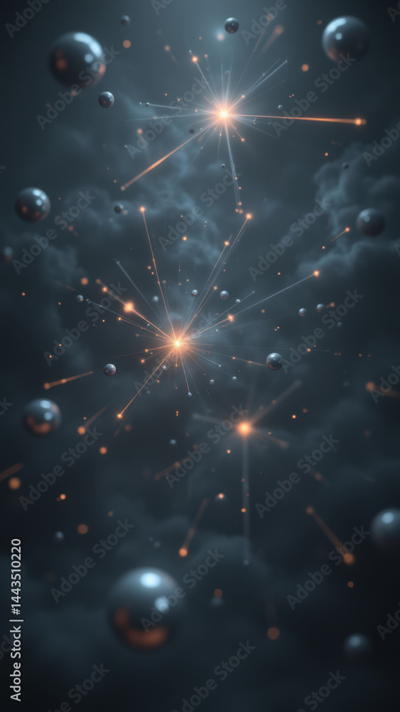 Poster a stunning depiction of atomic structure with a fiery explosion effect.