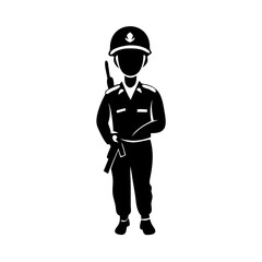 Silhouette of a uniformed security guard standing tall and alert on duty