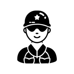 Silhouette illustration of a soldier in uniform with helmet and sunglasses