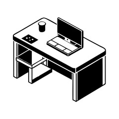 Isometric view of a computer workstation consisting of a desk and monitor