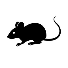 Silhouette of a Black Mouse with Curved Tail on White Background