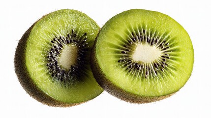 Fototapeta premium Fresh Sliced Kiwi Fruit Showing Bright Green Flesh and Seeds