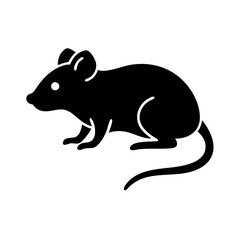 A stylized black silhouette of a mouse with a long tail