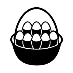 Black and white Easter basket filled with decorated Easter eggs