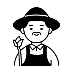 Monochrome Illustration of a Farmer Holding a Flower with Simple Design