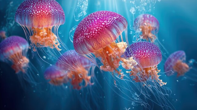 Purple Jellyfish Swarm: Bioluminescent Marine Life