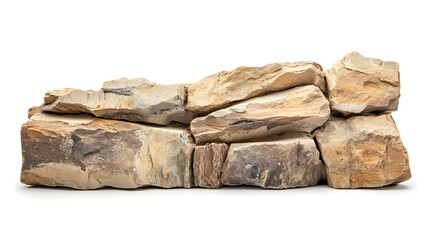  of a stacked stone wall on a white background  