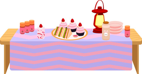 피크닉 테이블 세팅 일러스트