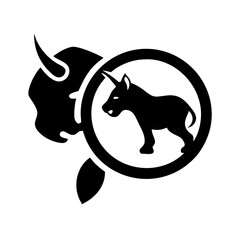 A symbolic emblem featuring a bull and donkey, representing political contrast