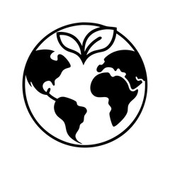 Minimalist graphic of the world with leaves suggesting environmental themes