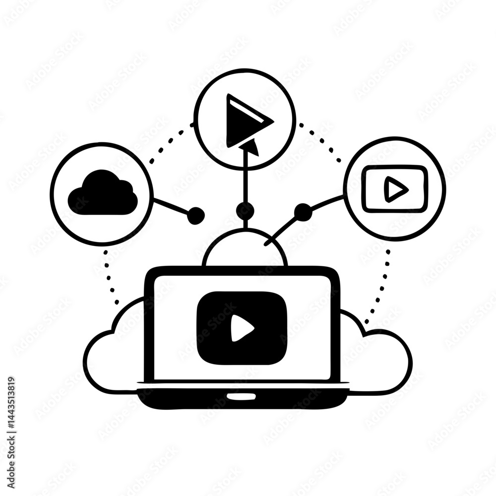 Poster cloud computing and video streaming services integration with laptop device vector illustration