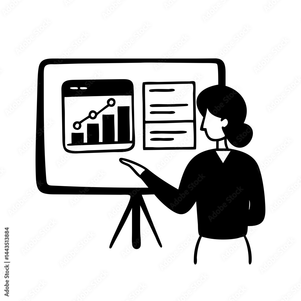 Poster business presentation with bar graph and line chart on display board