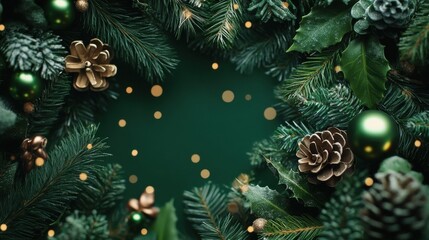 Festive green holiday background with Christmas theme
