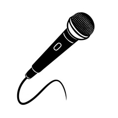 Black and white illustration of a wired microphone on a white background