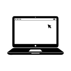 Simple Black and White Laptop Illustration with a Cursor on the Screen