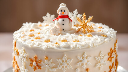 christmas cake with candles and decorations, ai generated