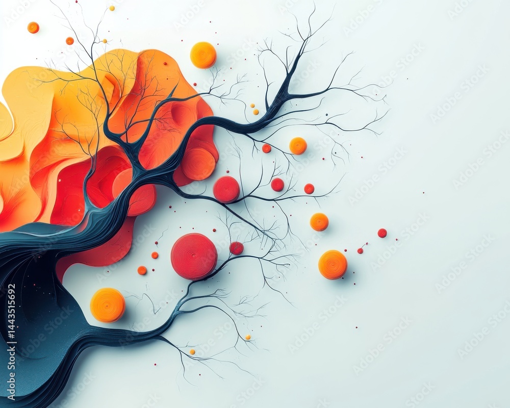 Poster a conceptual image of brain chemistry featuring a neuron, synaptic connections, and neurotransmitter