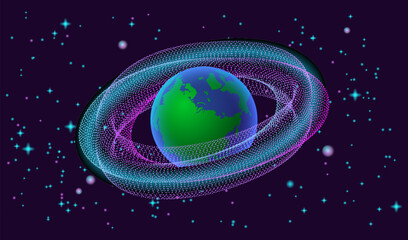Abstract Universe Background with 3D Planet Earth