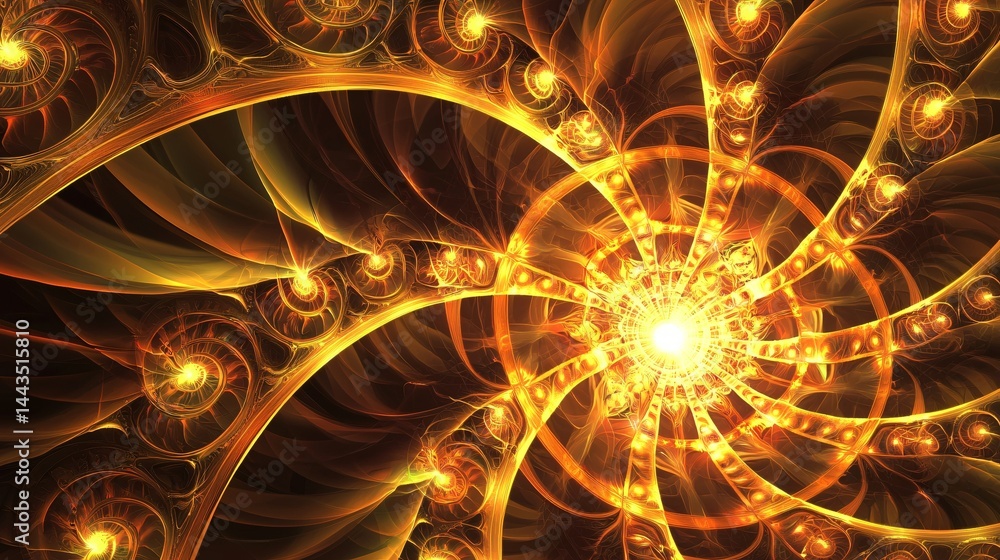 Poster abstract artistic representation featuring a unique design with multiple fractal patterns illuminate