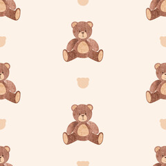 Cute little teddy bear seamless pattern. Vector ilustration, kids fashion print