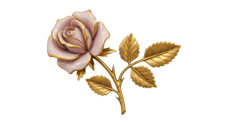 Isolated Golden Rose with Pink Petals and Detailed Leaves