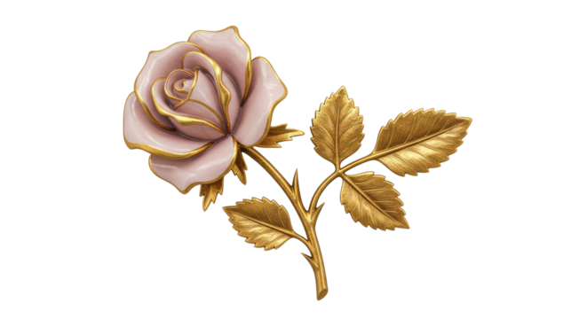 Isolated Golden Rose with Pink Petals and Detailed Leaves