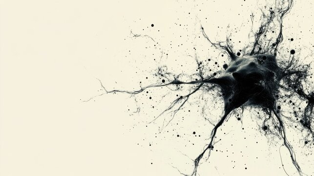A clean, simple image of a neuron with neurotransmitter activity, surrounded by a light, blank background, leaving ample copyspace