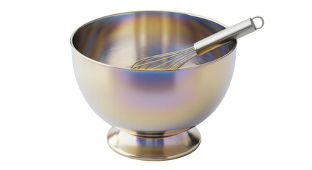 Isolated Stainless Steel Mixing Bowl with Whisk
