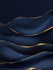 Elegant and timeless navy blue background with soft gold accents, featuring flowing waves and sparkling golden dots, perfect for sophisticated designs