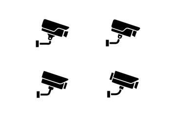 Set of CCTV Security Camera Icons – Surveillance System Silhouettes.