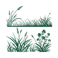 Green grass tufts, simple vector isolated elements,flat design,lawn border,grass blades, minimalist nature graphics,2D grass patches