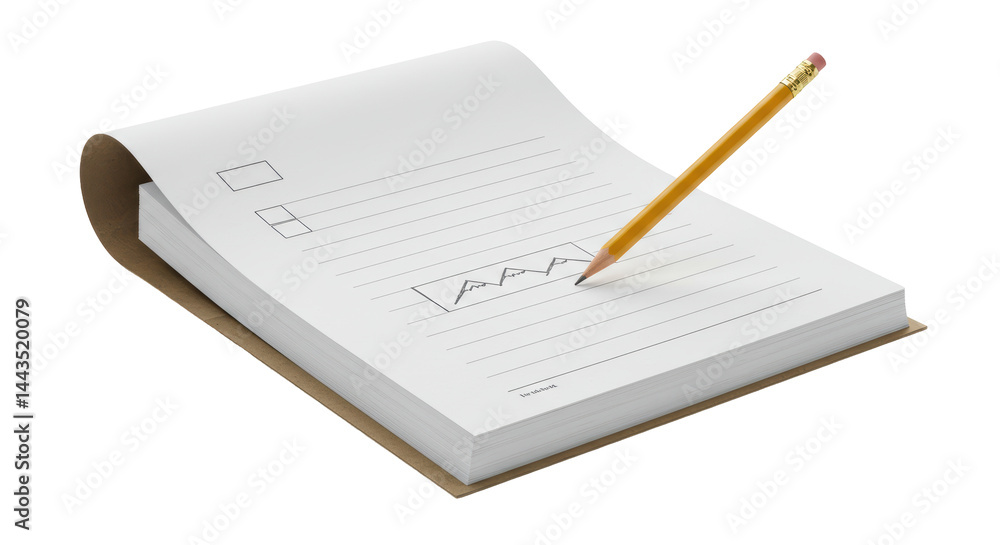 Poster isolated notebook with pencil sketching business graph