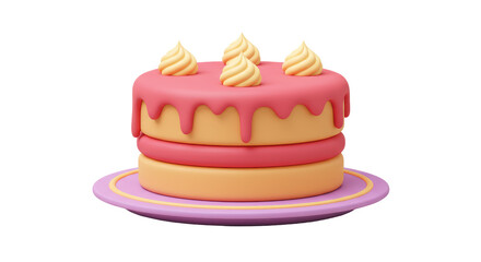 Isolated Layered Cake with Pink Frosting and Cream Topping