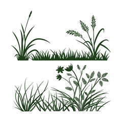 Fototapeta premium Set of 2 grass and foliage illustrations vector