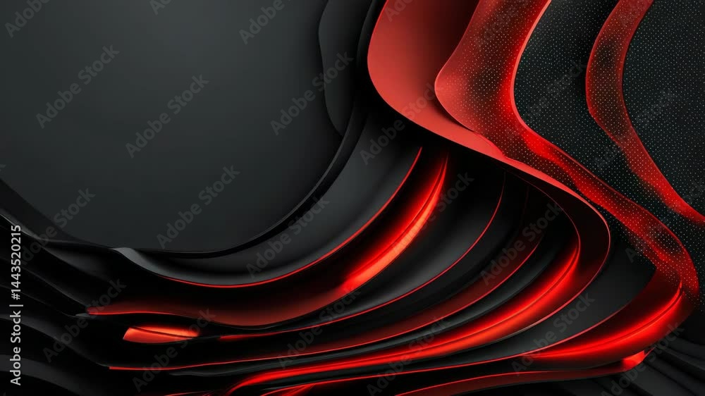 Poster dynamic 3d rendering showcases abstract black curves and vibrant red accents, creating a modern and 