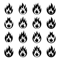 Abstract Flame Icons Collection – Bold Black Silhouettes for Graphic Design