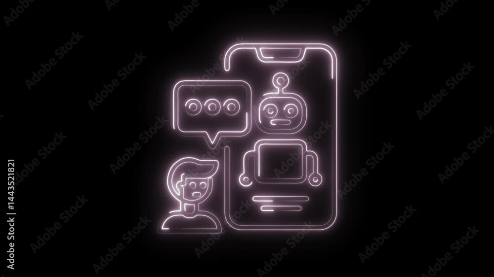 Aufkleber animated neon style chatbot interface on smartphone with user