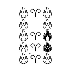 Aries Zodiac Symbols with Flames – Symmetrical Fire Sign Illustration