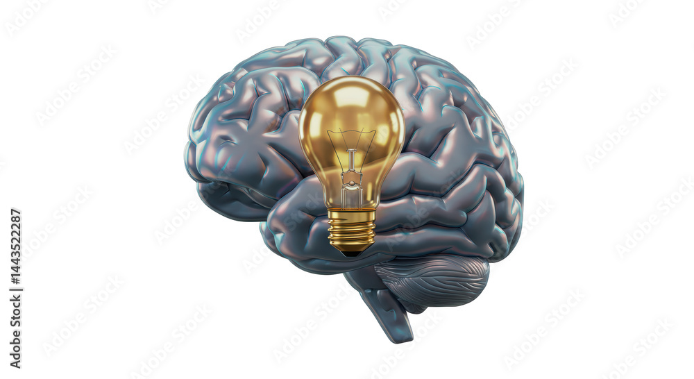 Poster isolated brain with light bulb symbolizing idea
