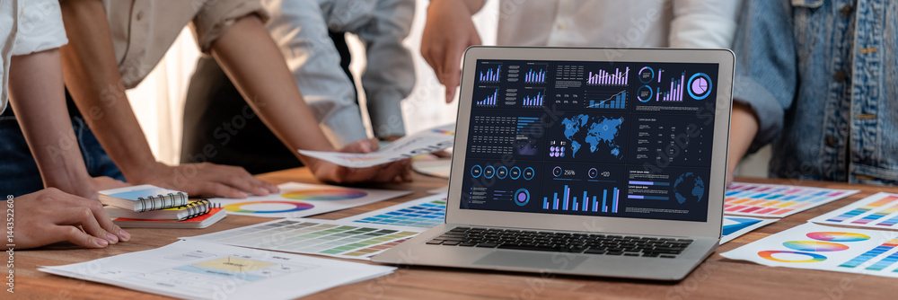 Fototapete business data dashboard provide business intelligence analytic for marketing strategy planning brisk