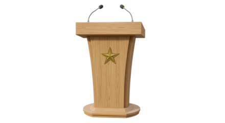 Isolated Wooden Podium with Star Emblem for Public Speaking