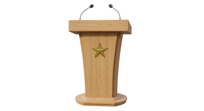 Isolated Wooden Podium with Star Emblem for Public Speaking