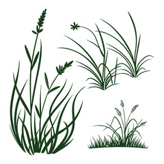 Fototapeta premium Set of 3 green grass illustrations vector