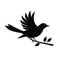 Obraz premium Flying Bird Takeoff from Branch Silhouette Art