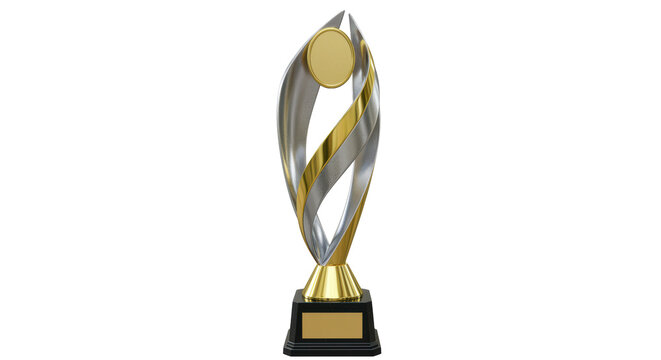 Isolated Modern Silver and Gold Trophy with Blank Plate for Customization