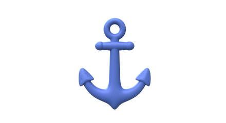 Isolated Simple Blue Anchor with Curved Arms and Circular Ring