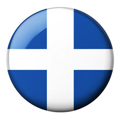 Obraz premium Round Button with Finland Flag Design on Blue Background and White Cross
